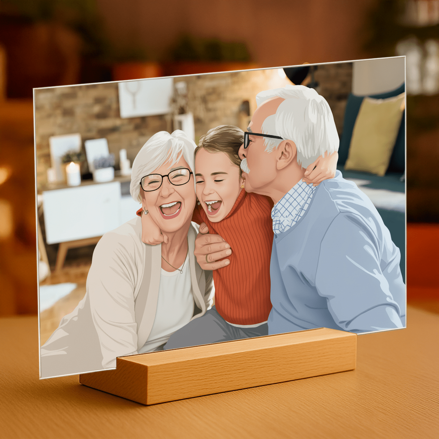 Dziadkowie w stylu ilustracyjnym - portret na szkle akrylowym dla dziadków - Emmygift.pl