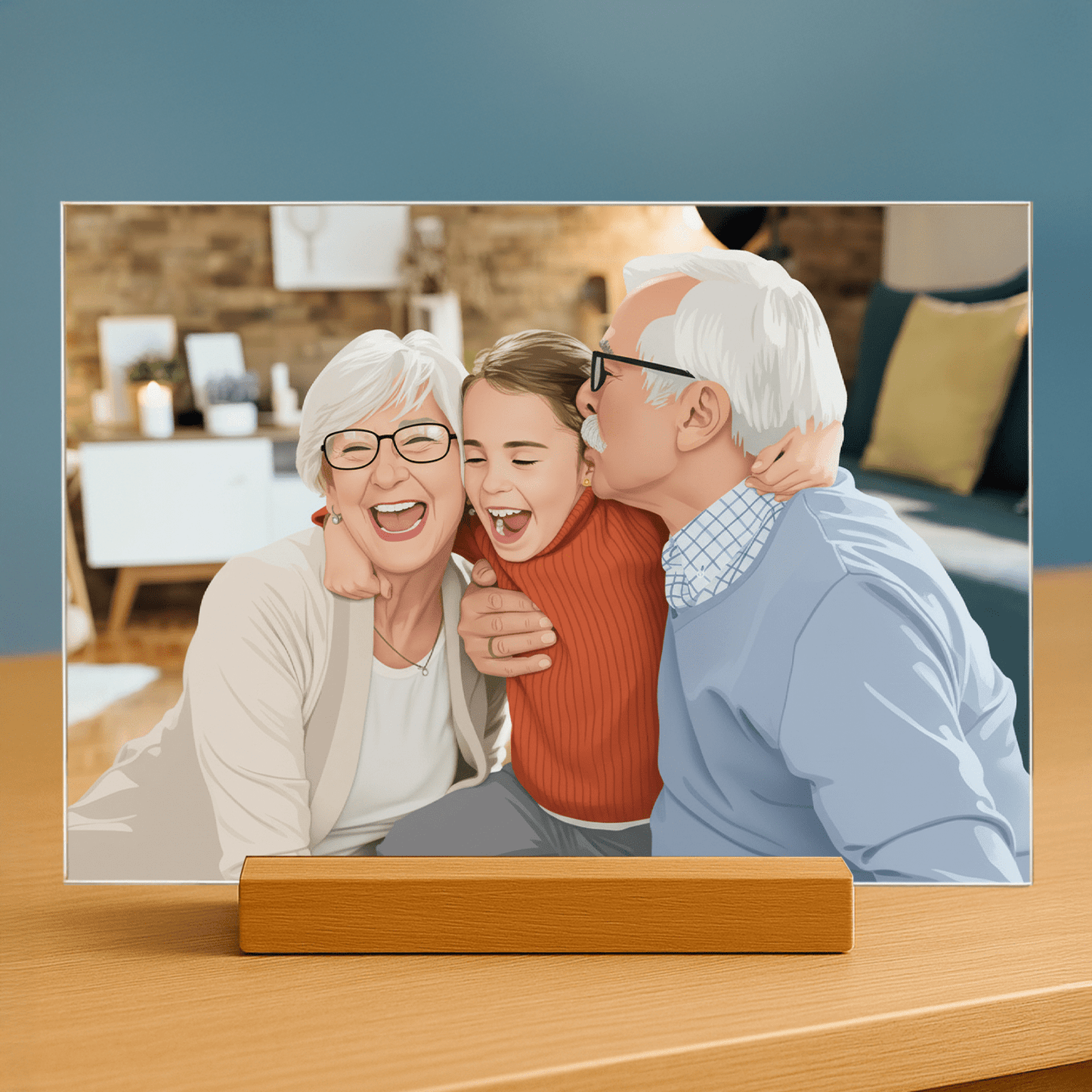 Dziadkowie w stylu ilustracyjnym - portret na szkle akrylowym dla dziadków - Emmygift.pl