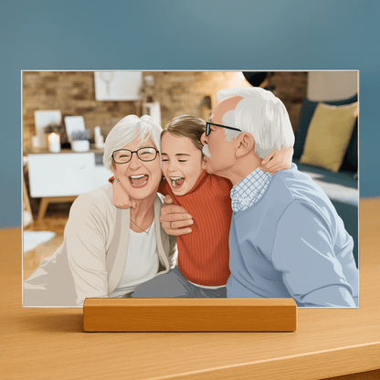 Dziadkowie w stylu ilustracyjnym - portret na szkle akrylowym dla dziadków - Emmygift.pl