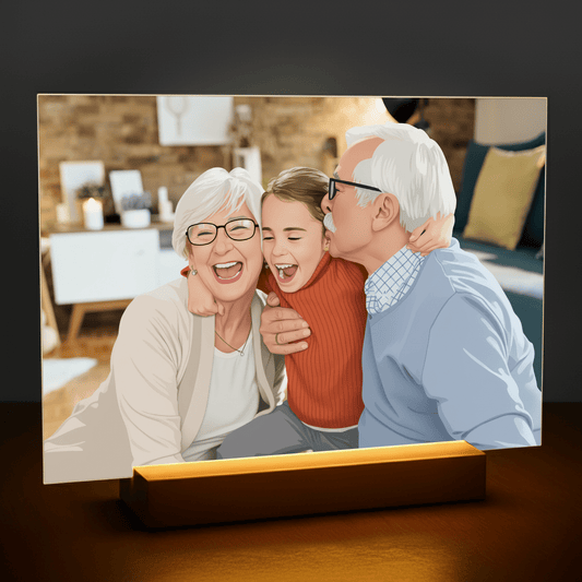 Dziadkowie w stylu ilustracyjnym - portret na szkle akrylowym dla dziadków - Emmygift.pl