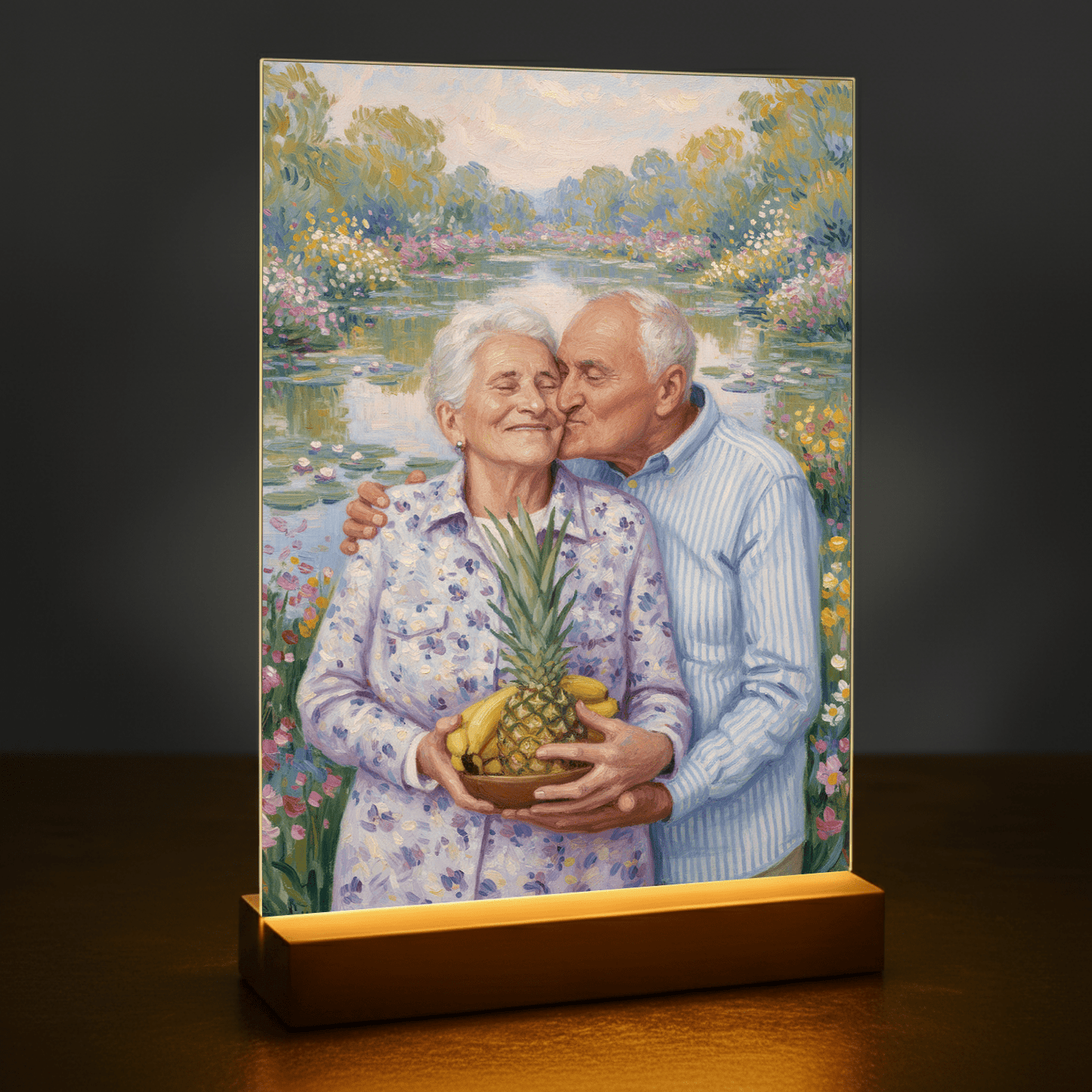 Dziadkowie w stylu Monet - portret na szkle akrylowym dla dziadków - Emmygift.pl