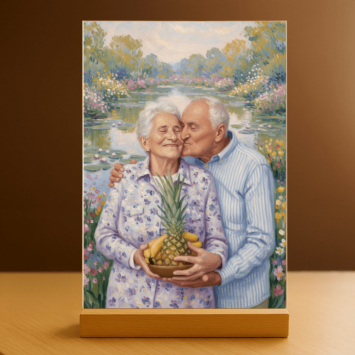 Dziadkowie w stylu Monet - portret na szkle akrylowym dla dziadków - Emmygift.pl