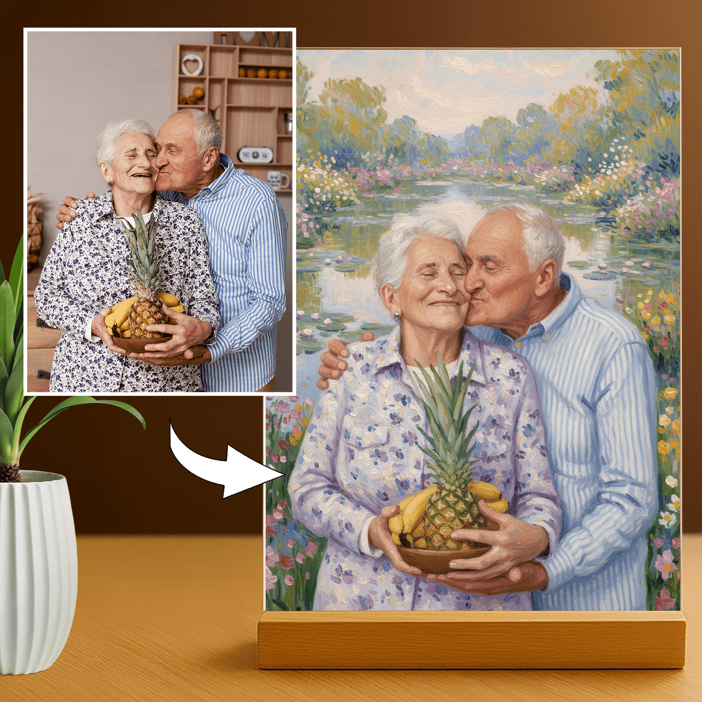 Dziadkowie w stylu Monet - portret na szkle akrylowym dla dziadków - Emmygift.pl
