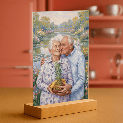 Dziadkowie w stylu Monet - portret na szkle akrylowym dla dziadków - Emmygift.pl