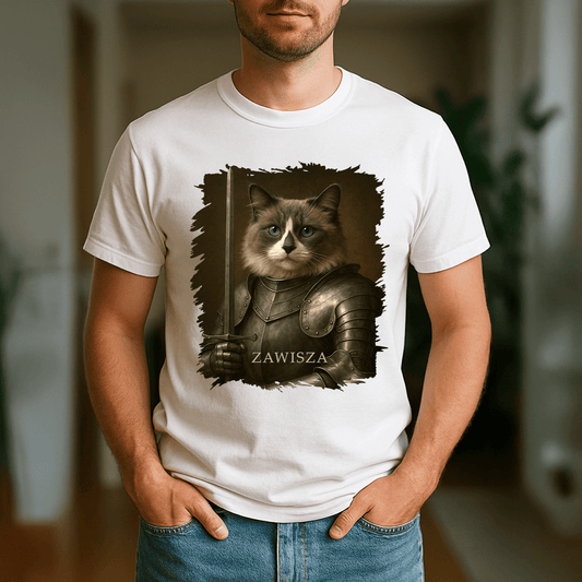 Dzielny rycerz kot - koszulka męska z nadrukiem dla miłośnika kotów - Emmygift.pl