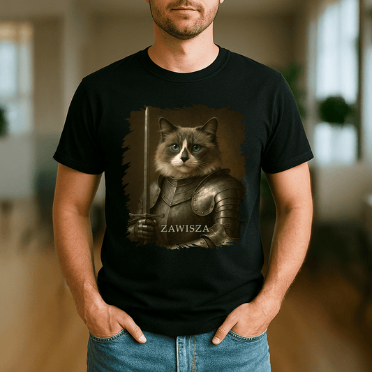 Dzielny rycerz kot - koszulka męska z nadrukiem dla miłośnika kotów - Emmygift.pl