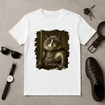 Dzielny rycerz kot - koszulka męska z nadrukiem dla miłośnika kotów - Emmygift.pl