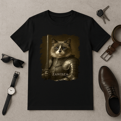 Dzielny rycerz kot - koszulka męska z nadrukiem dla miłośnika kotów - Emmygift.pl