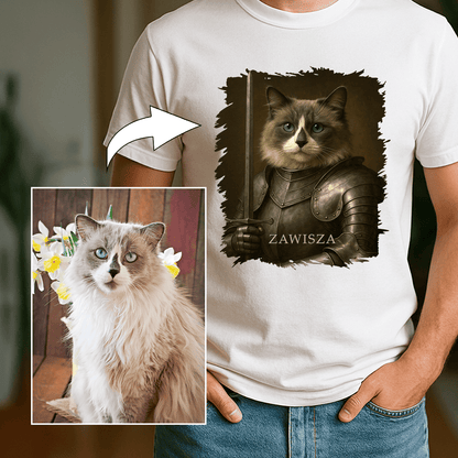 Dzielny rycerz kot - koszulka męska z nadrukiem dla miłośnika kotów - Emmygift.pl