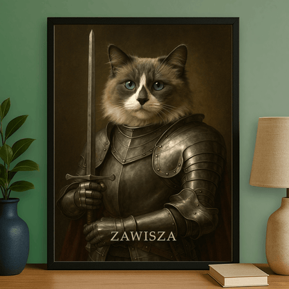 Dzielny rycerz - personalizowany plakat dla miłośników kotów - Emmygift.pl