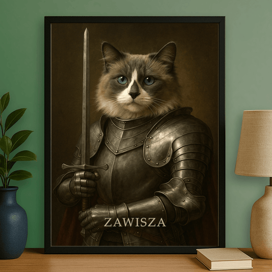 Dzielny rycerz - personalizowany plakat dla miłośników kotów - Emmygift.pl