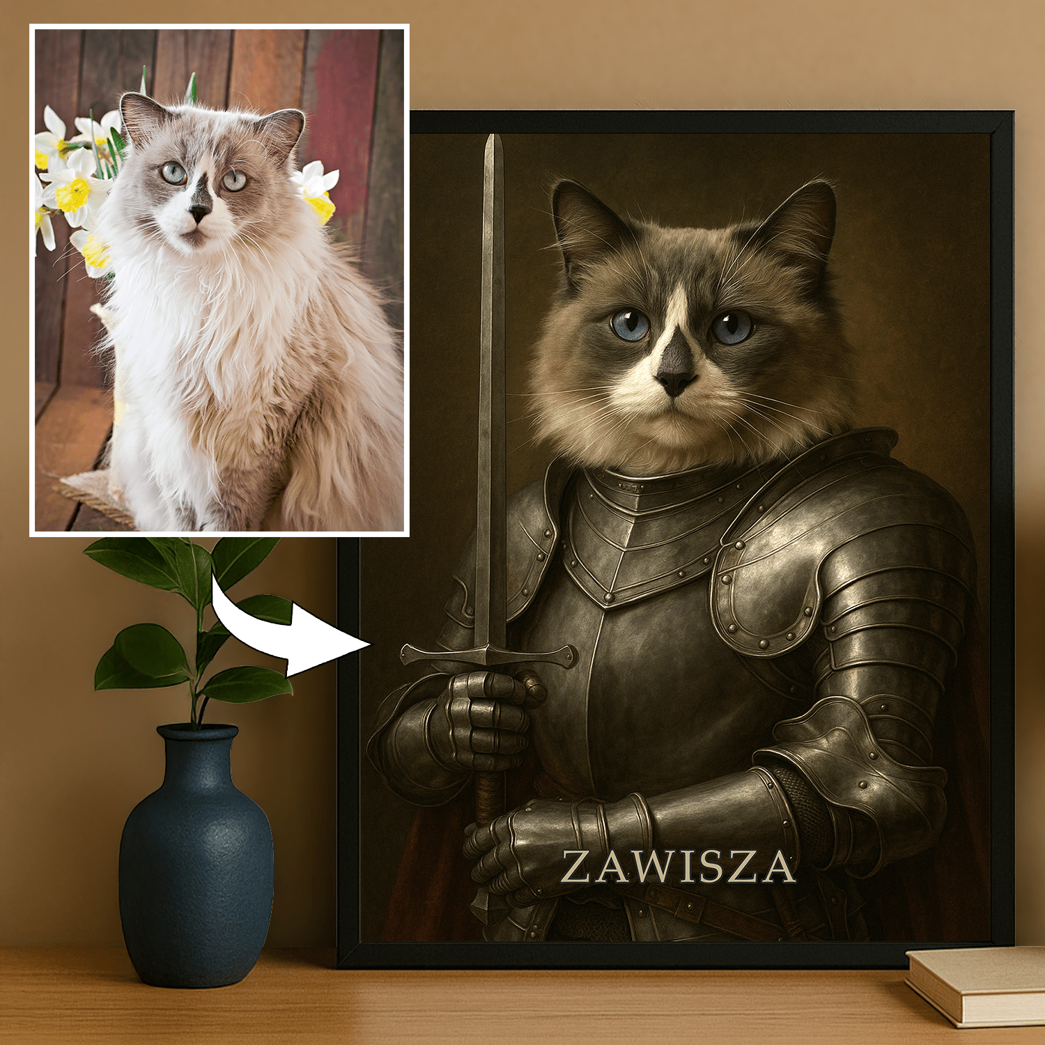 Dzielny rycerz - personalizowany plakat dla miłośników kotów - Emmygift.pl