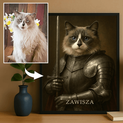 Dzielny rycerz - personalizowany plakat dla miłośników kotów - Emmygift.pl
