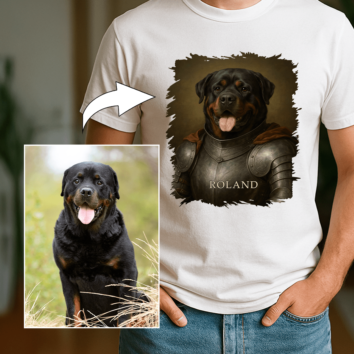 Dzielny rycerz pies - koszulka męska z nadrukiem dla miłośnika psów - Emmygift.pl
