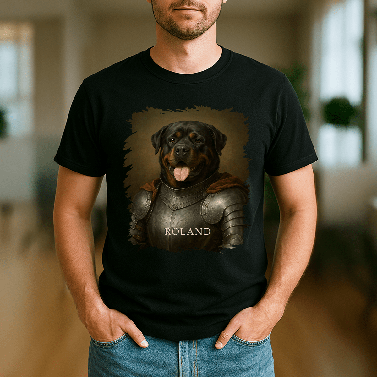 Dzielny rycerz pies - koszulka męska z nadrukiem dla miłośnika psów - Emmygift.pl