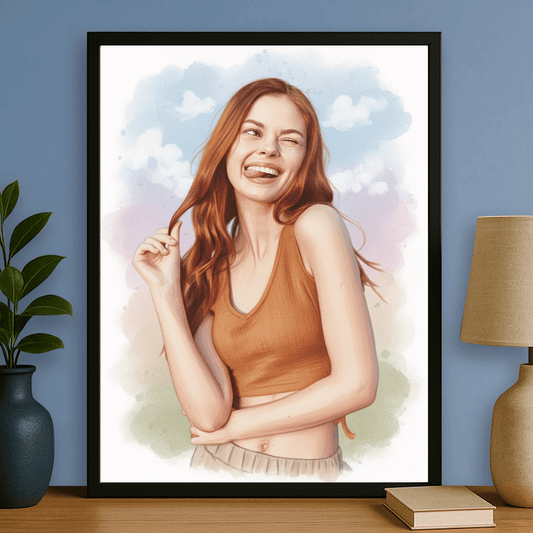 Dziewczyna jak namalowana akwarelami - portret na plakacie dla niej - Emmygift.pl