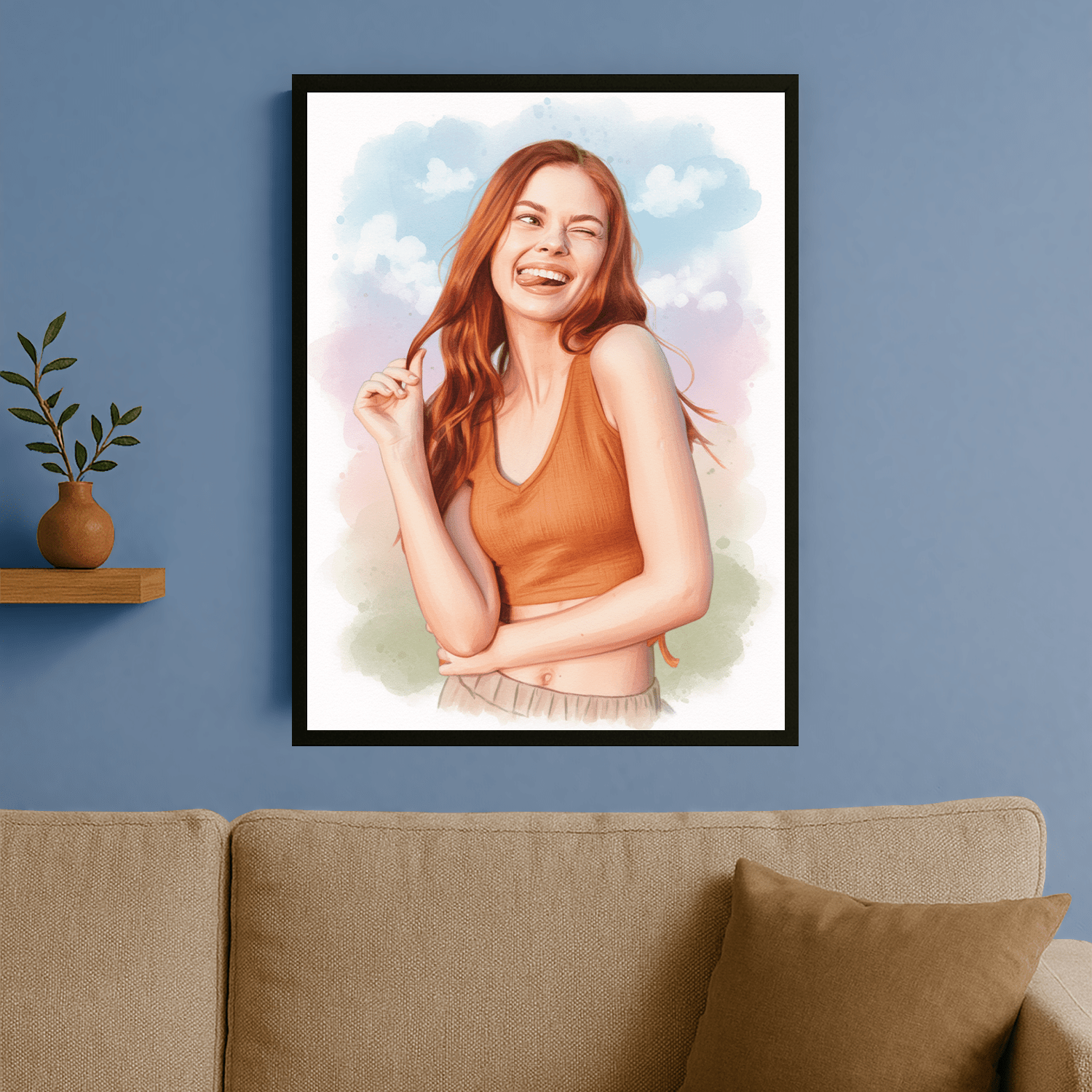 Dziewczyna jak namalowana akwarelami - portret na plakacie dla niej - Emmygift.pl