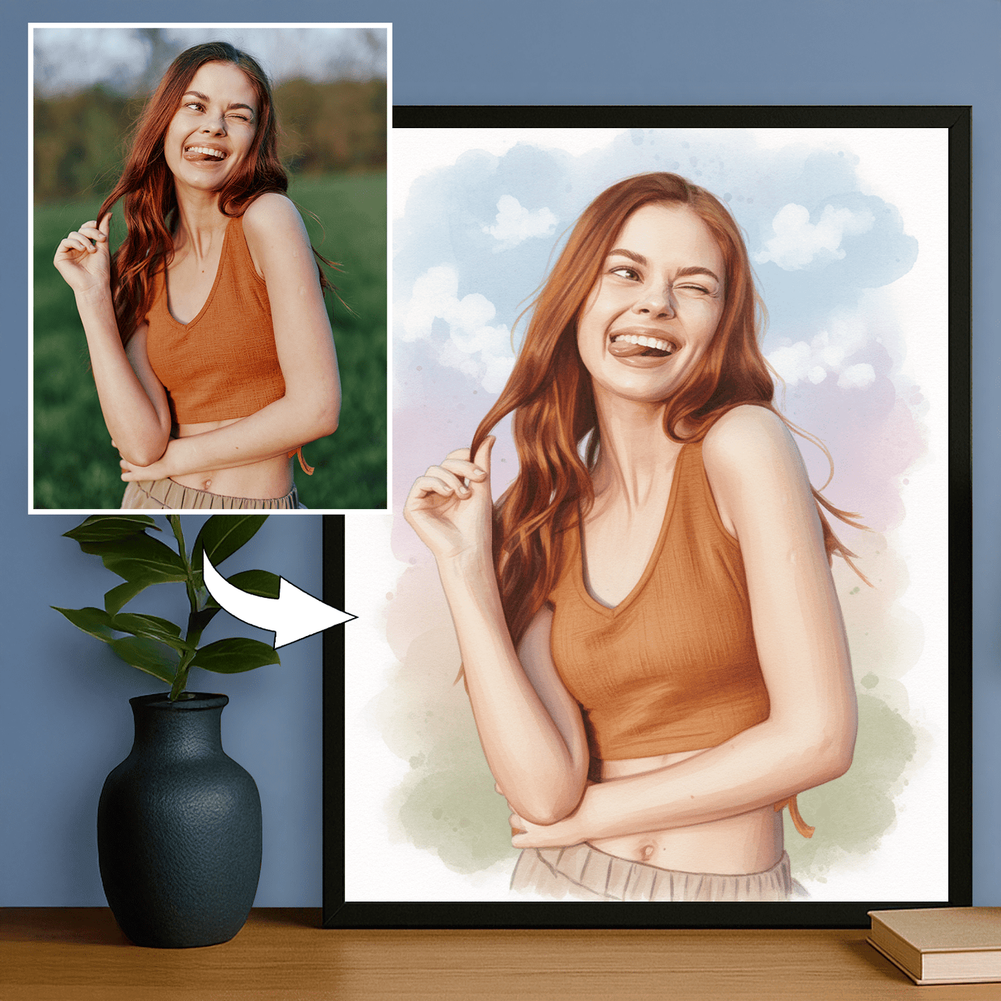 Dziewczyna jak namalowana akwarelami - portret na plakacie dla niej - Emmygift.pl