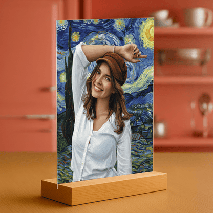Dziewczyna na tle gwieździstego nieba - portret na szkle akrylowym dla niej - Emmygift.pl