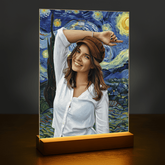 Dziewczyna na tle gwieździstego nieba - portret na szkle akrylowym dla niej - Emmygift.pl