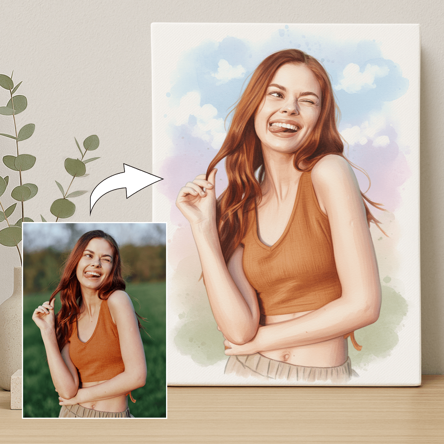 Dziewczyna w akwarelowym stylu - portret na płótnie dla dziewczyny - Emmygift.pl