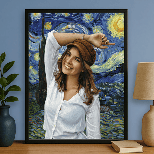 Dziewczyna z gwieździstym tłem - portret na plakacie dla niej - Emmygift.pl