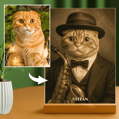 Elegancki kot muzyk - portret na szkle akrylowym dla miłośnika kotów - Emmygift.pl