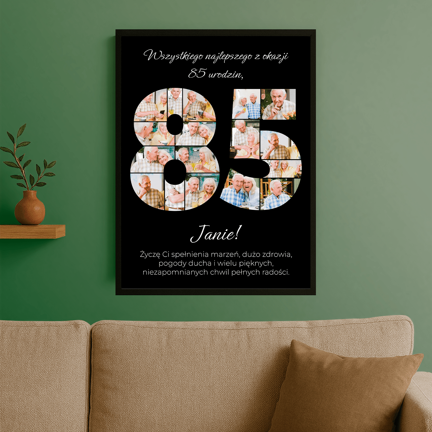 Elegancki plakat personalizowany na 85. urodziny – czarne tło - Emmygift.pl