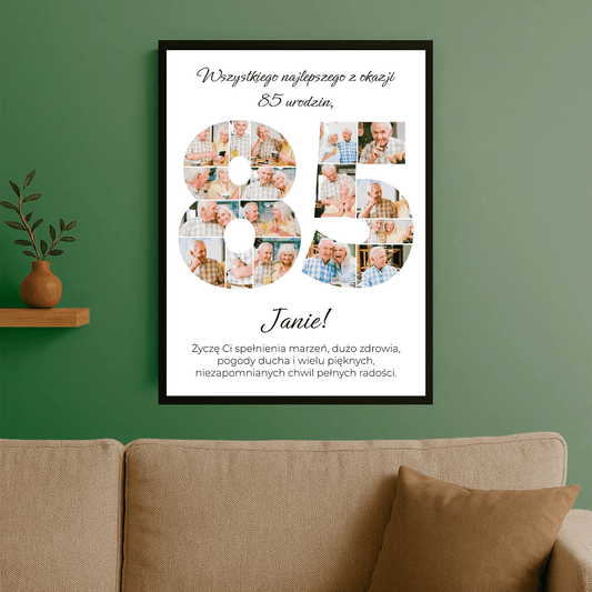 Elegancki plakat personalizowany na 85. urodziny dla niego - Emmygift.pl