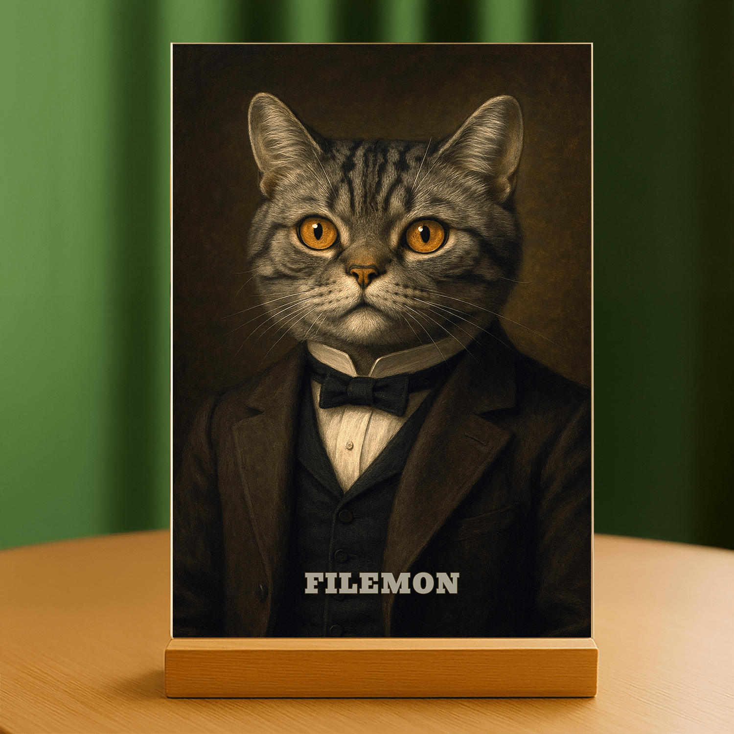 Elegancki portret kota - personalizowany portret na szkle dla miłośnika kotów - Emmygift.pl