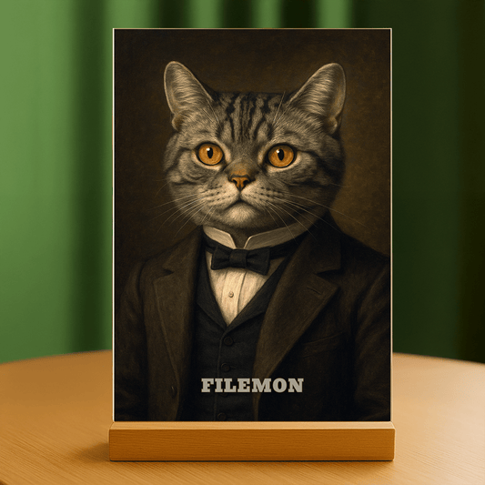 Elegancki portret kota - personalizowany portret na szkle dla miłośnika kotów - Emmygift.pl