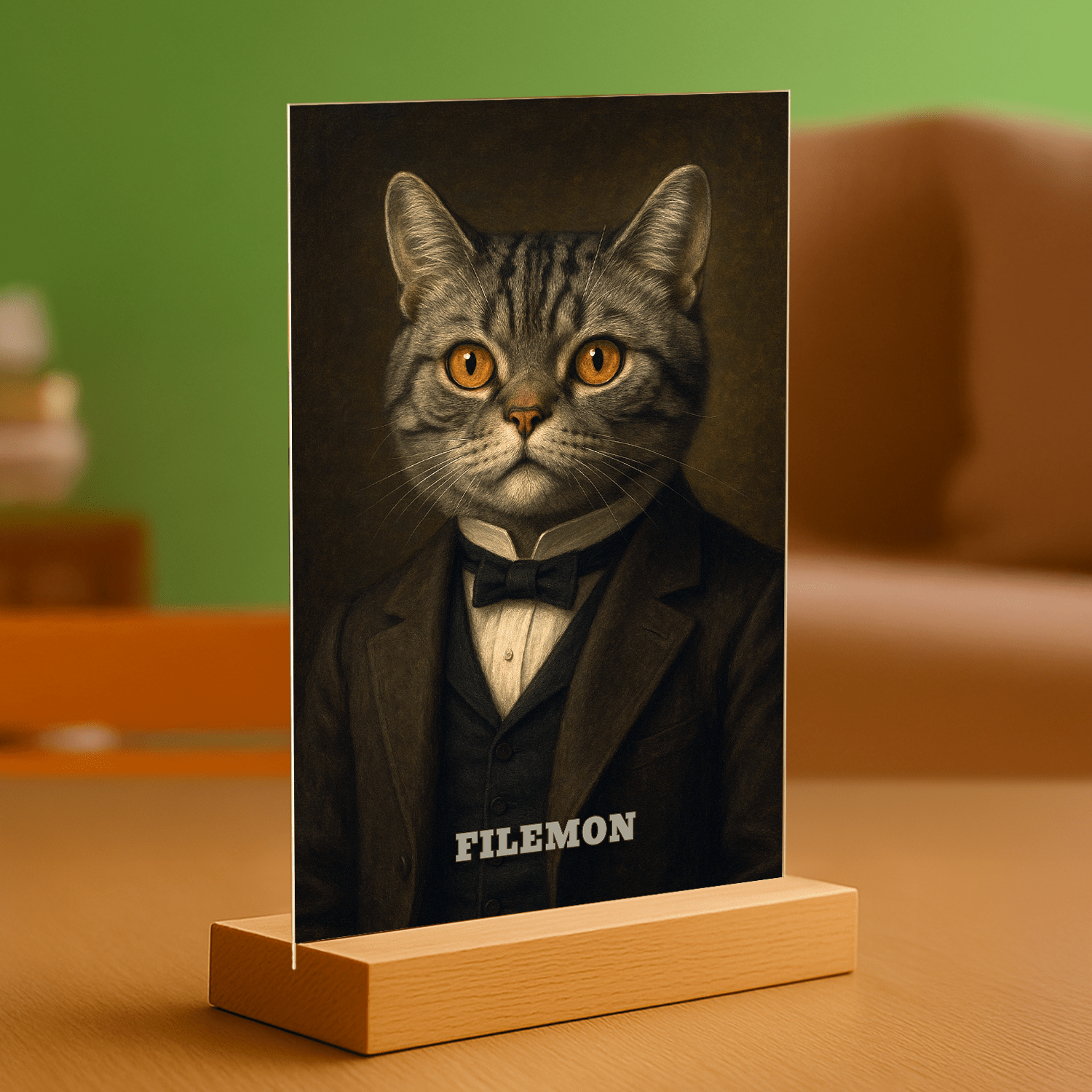 Elegancki portret kota - personalizowany portret na szkle dla miłośnika kotów - Emmygift.pl