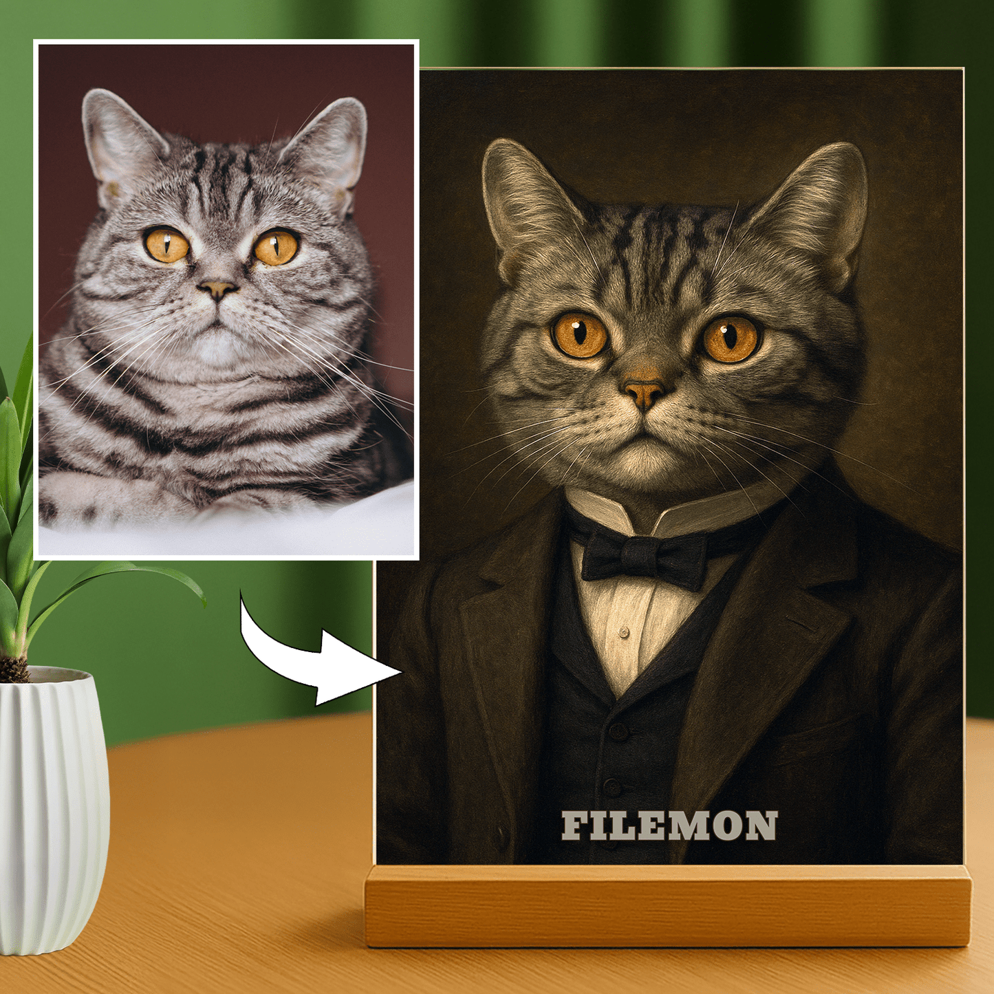 Elegancki portret kota - personalizowany portret na szkle dla miłośnika kotów - Emmygift.pl