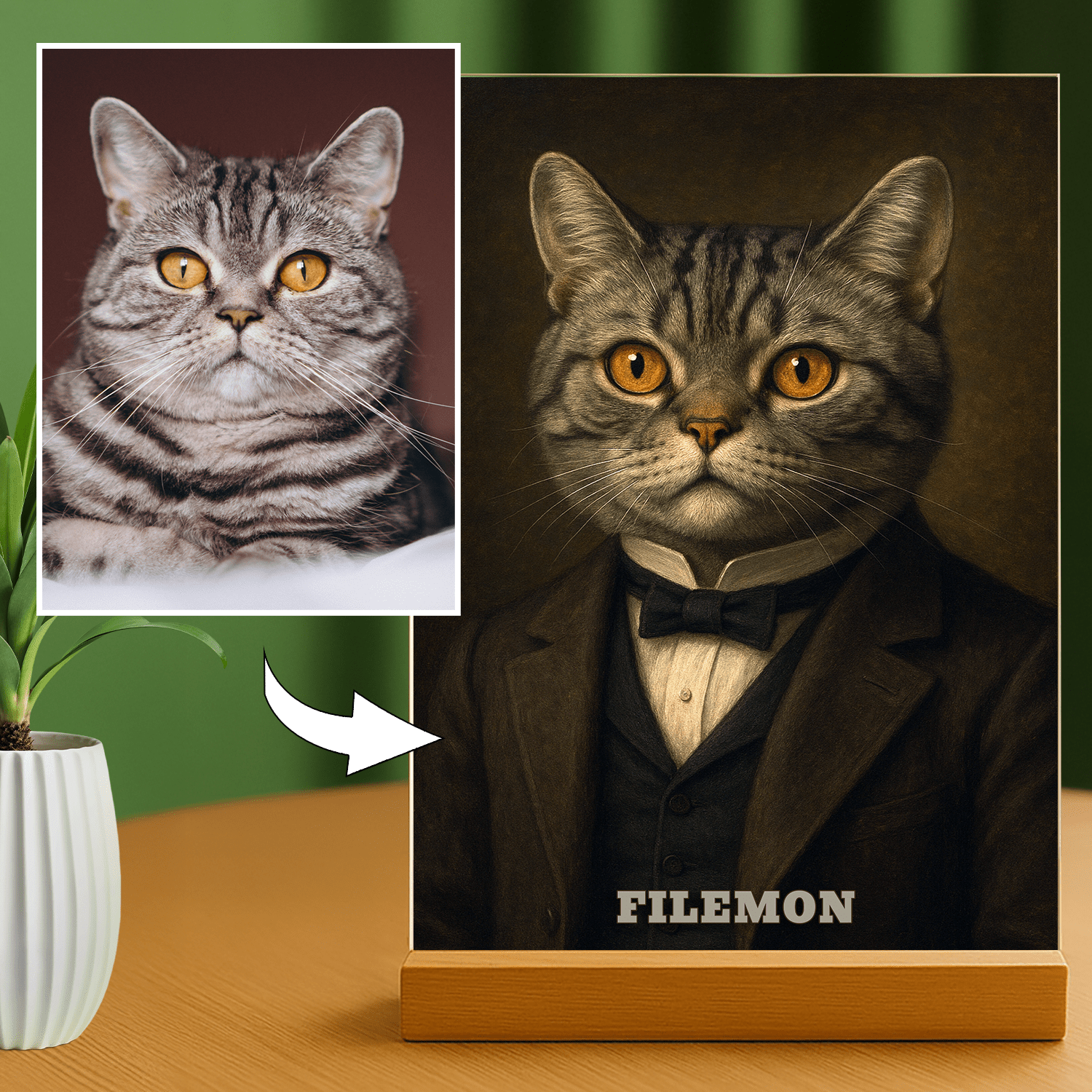Elegancki portret kota - personalizowany portret na szkle dla miłośnika kotów - Emmygift.pl