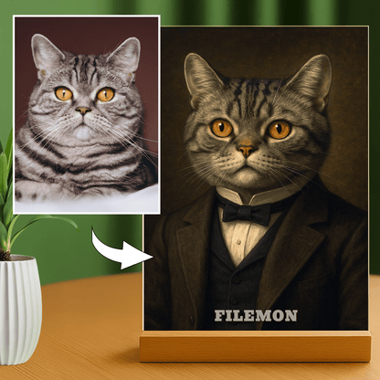 Elegancki portret kota - personalizowany portret na szkle dla miłośnika kotów - Emmygift.pl