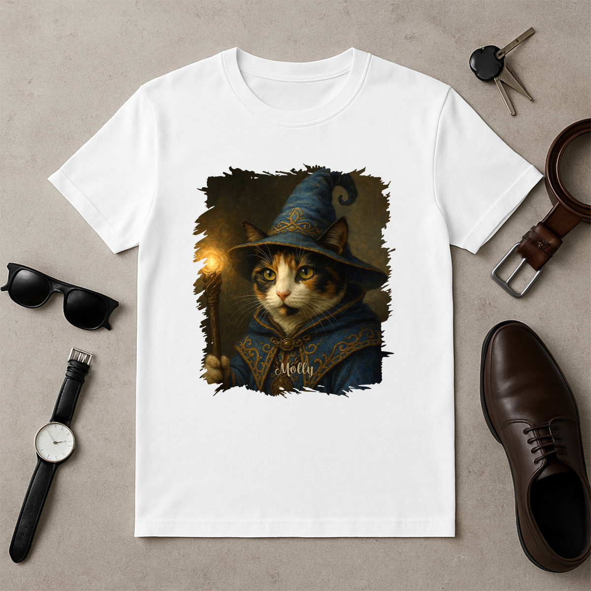Czarodziejski kot - koszulka męska z nadrukiem dla miłośnika kotów
