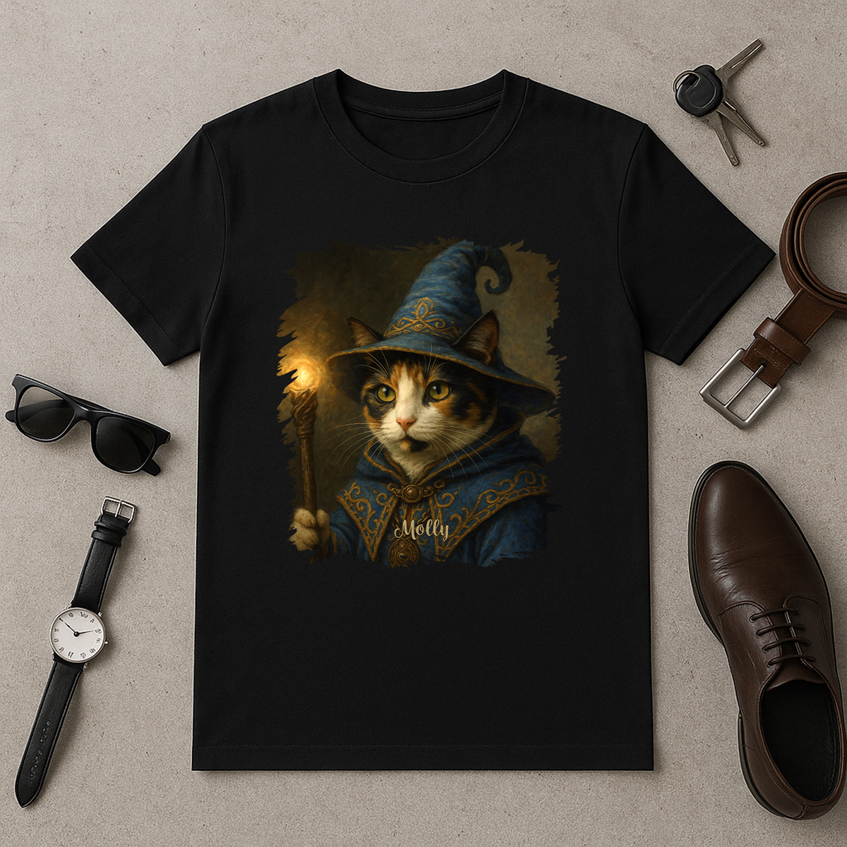 Czarodziejski kot - koszulka męska z nadrukiem dla miłośnika kotów
