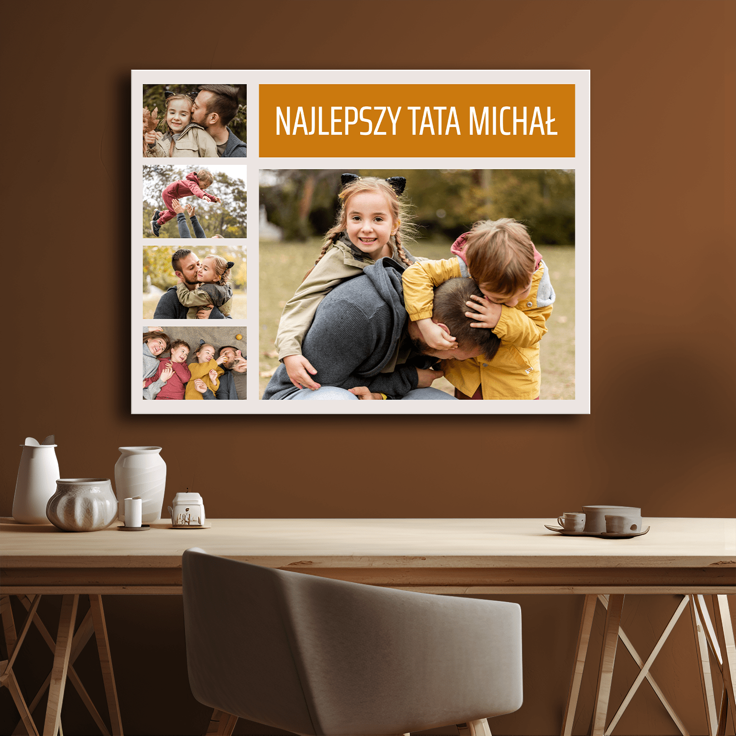 Najlepszy tata kolaż 5 zdjęć - personalizowany druk na płótnie - Emmygift.pl