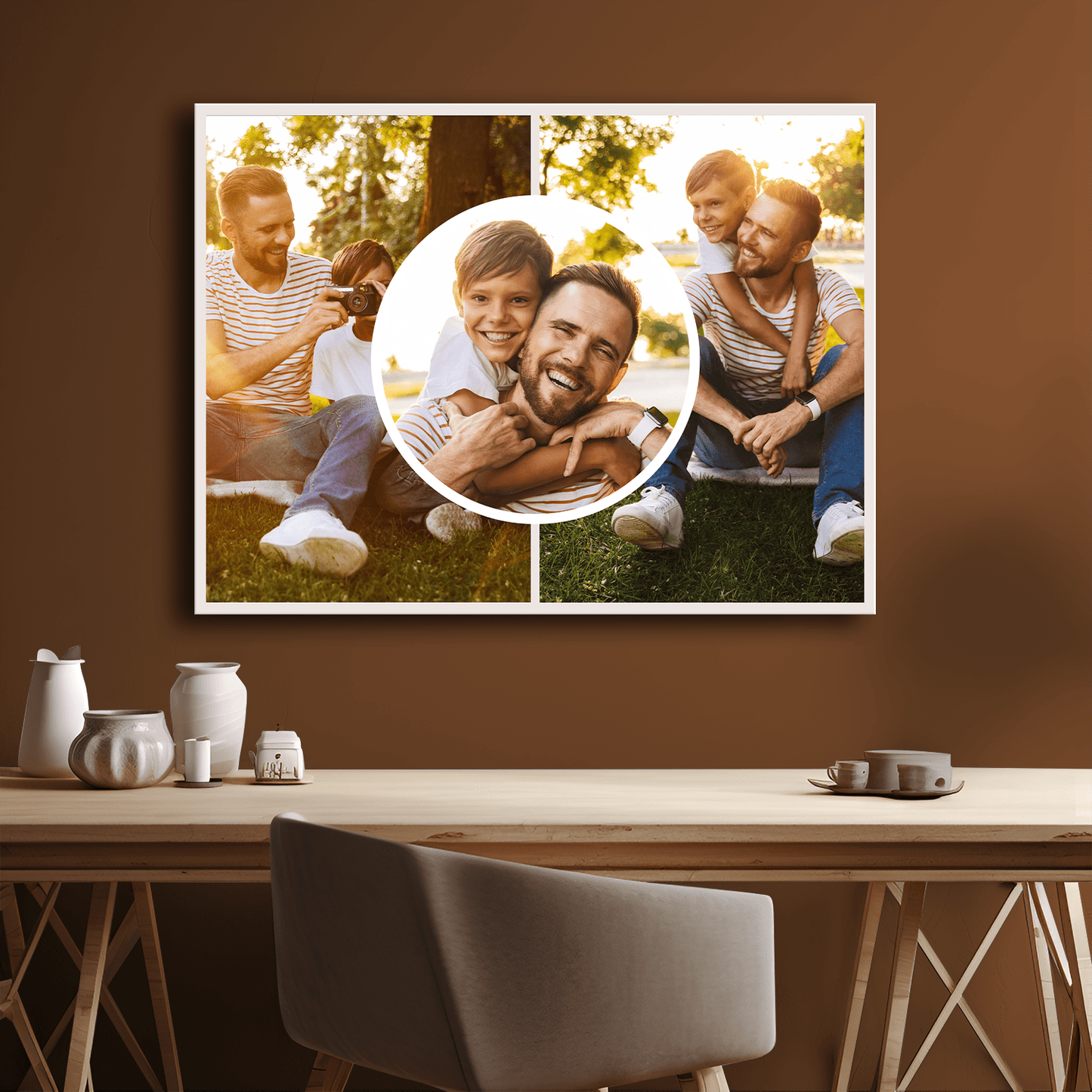 Kolaż trzech zdjęć z tatą - personalizowany druk na płótnie - Emmygift.pl