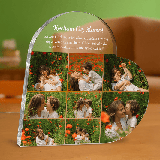 Kolaż 8 zdjęć + tekst - personalizowane serce z nadrukiem dla mamy - Emmygift.pl