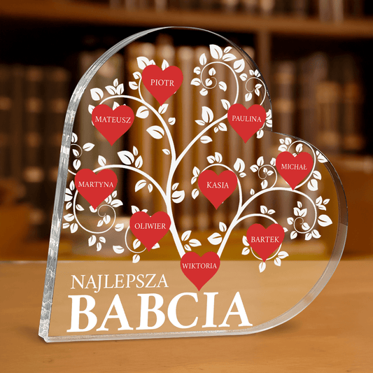 Drzewo z imionami - personalizowane serce z nadrukiem dla babci - Emmygift.pl