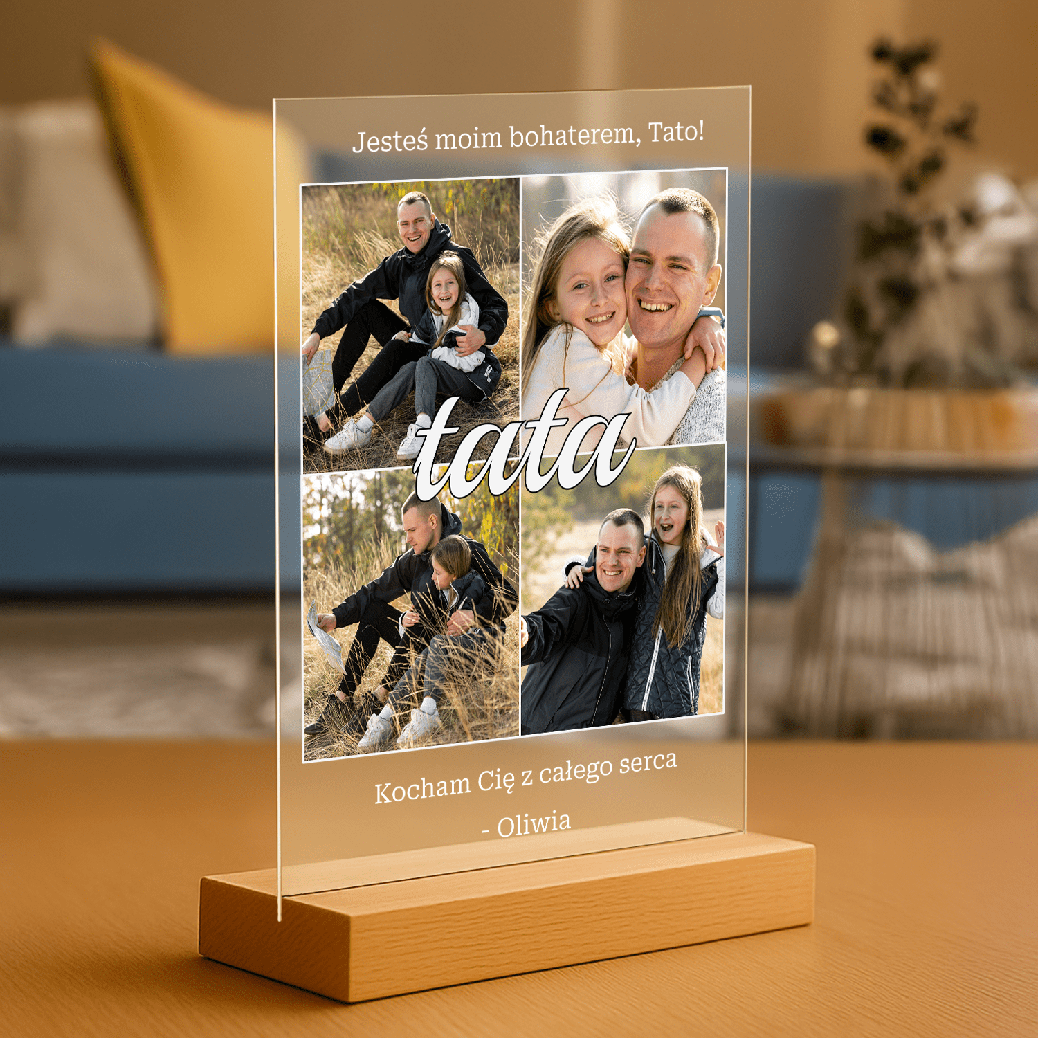 Kolaż 4 zdjęć z tatą - personalizowany druk na szkle - Emmygift.pl