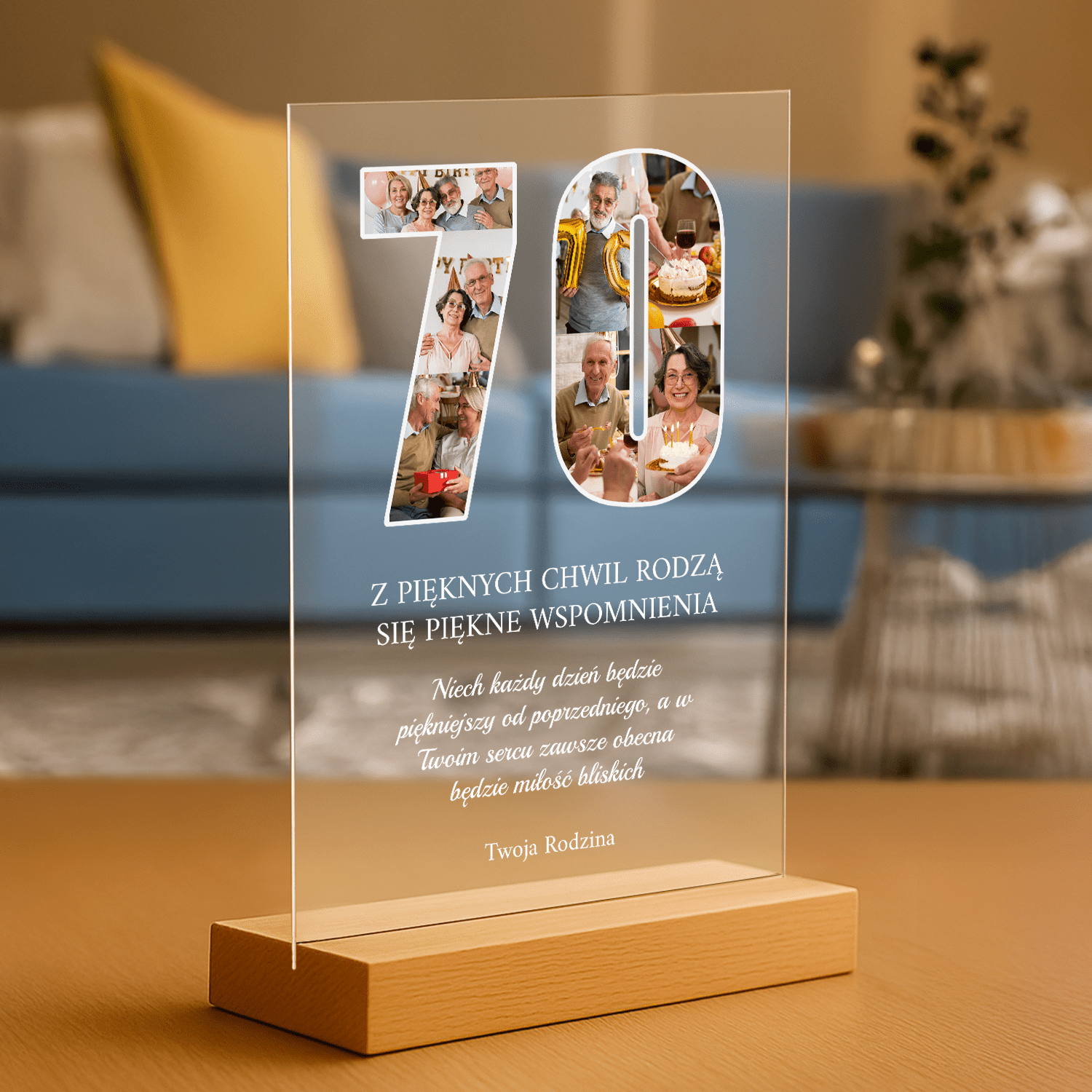 Życzenia na 70. - personalizowany druk na szkle na urodziny - Emmygift.pl