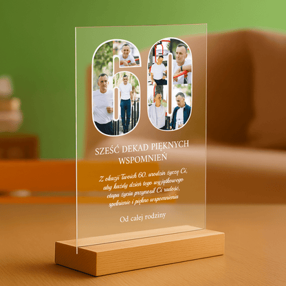 60 lat pięknych wspomnień - personalizowany druk na szkle dla niego - Emmygift.pl
