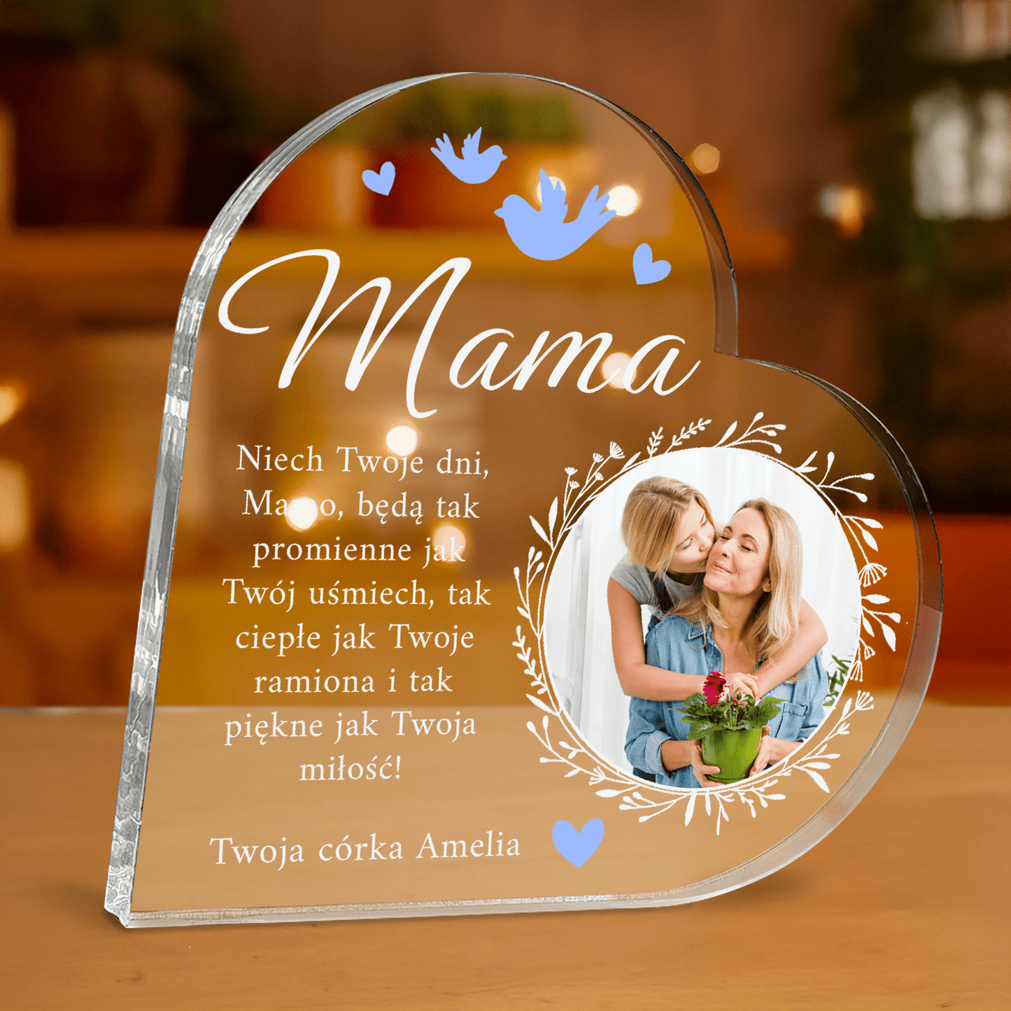 Życzenia dla mamy + zdjęcie - personalizowane serce z nadrukiem dla mamy - Emmygift.pl