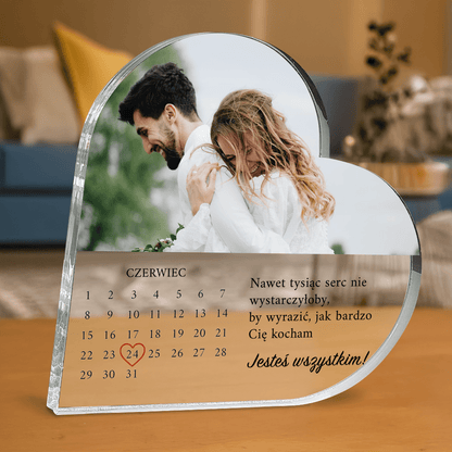 Kalendarz + zdjęcie pary - personalizowane serce z nadrukiem - Emmygift.pl