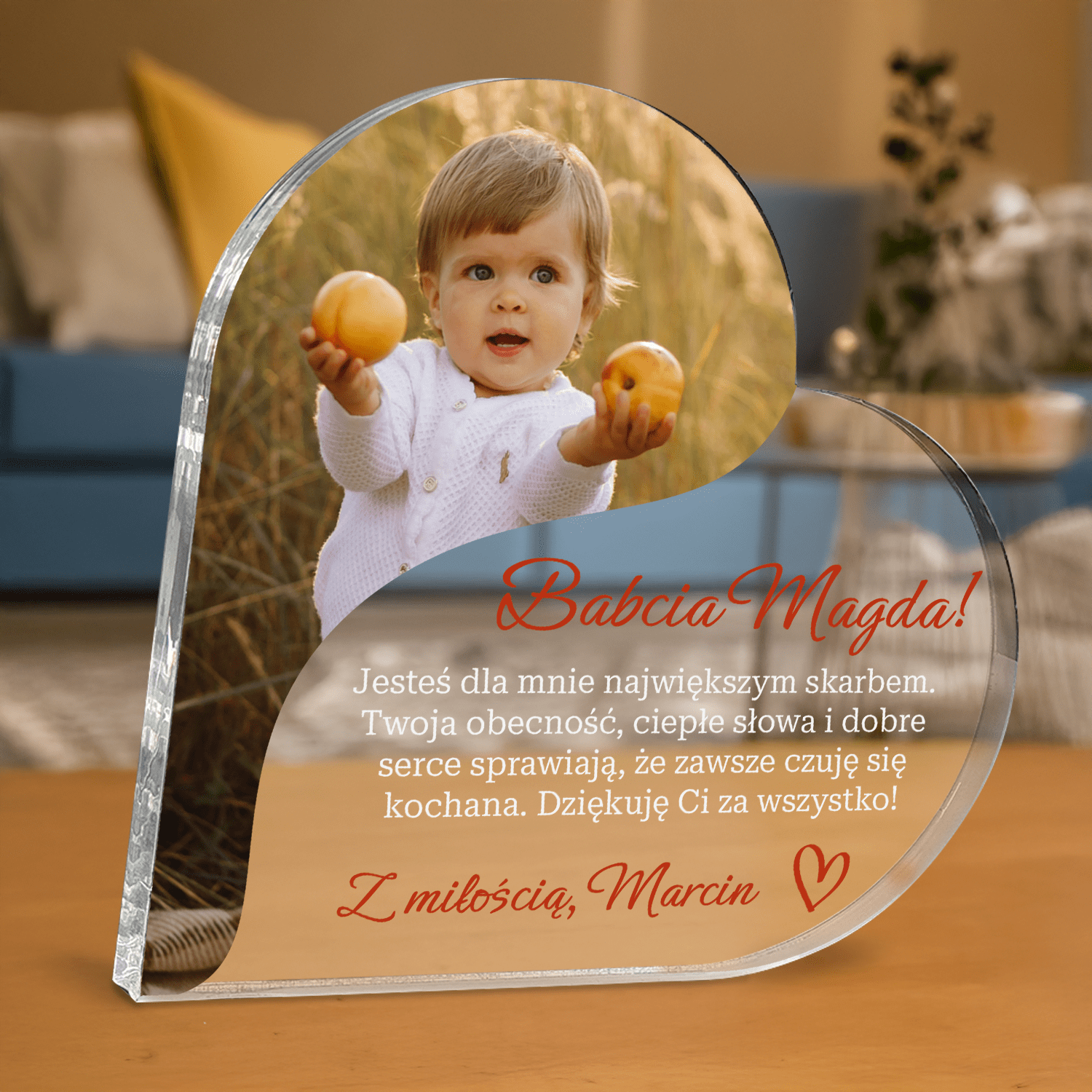 Babcia to największy skarb - personalizowane serce z nadrukiem - Emmygift.pl