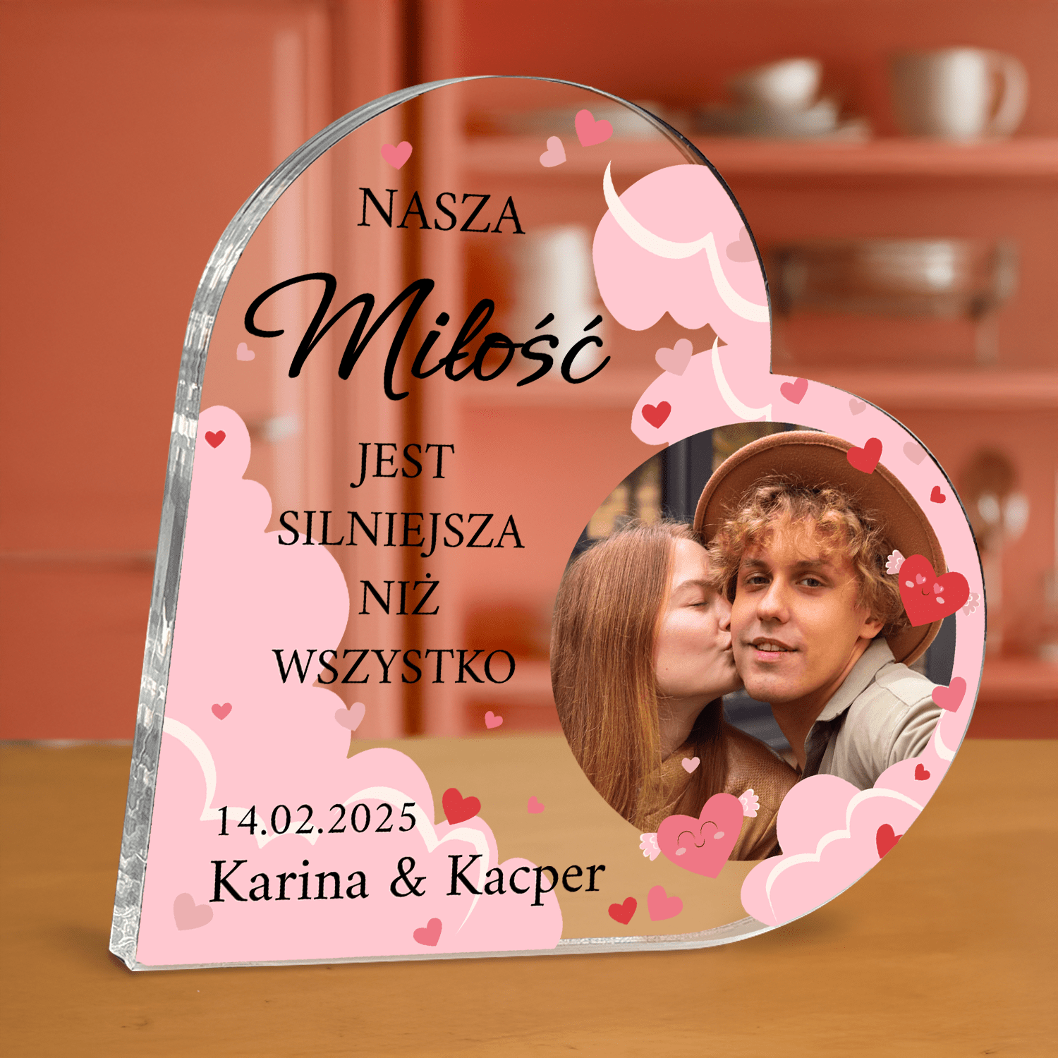 Miłość silniejsza niż wszystko - personalizowane serce z nadrukiem dla pary - Emmygift.pl