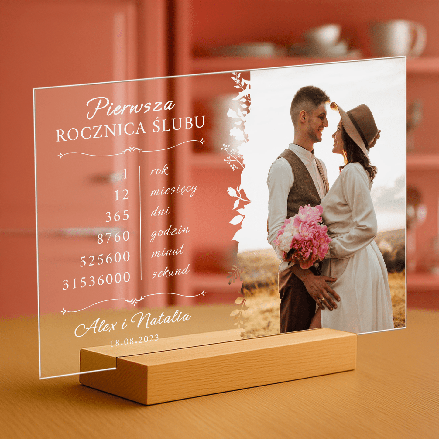 Pierwsza rocznica razem - personalizowany druk na szkle - Emmygift.pl