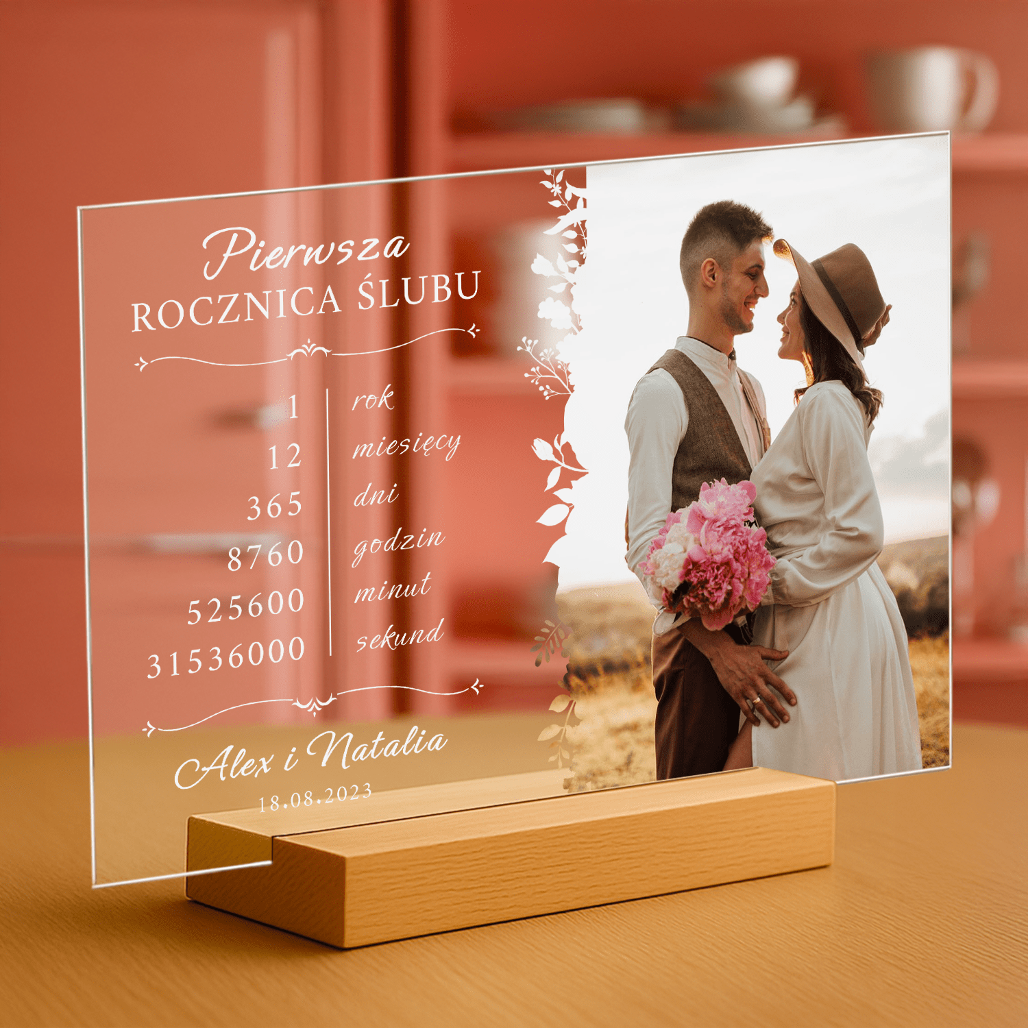 Pierwsza rocznica razem - personalizowany druk na szkle - Emmygift.pl